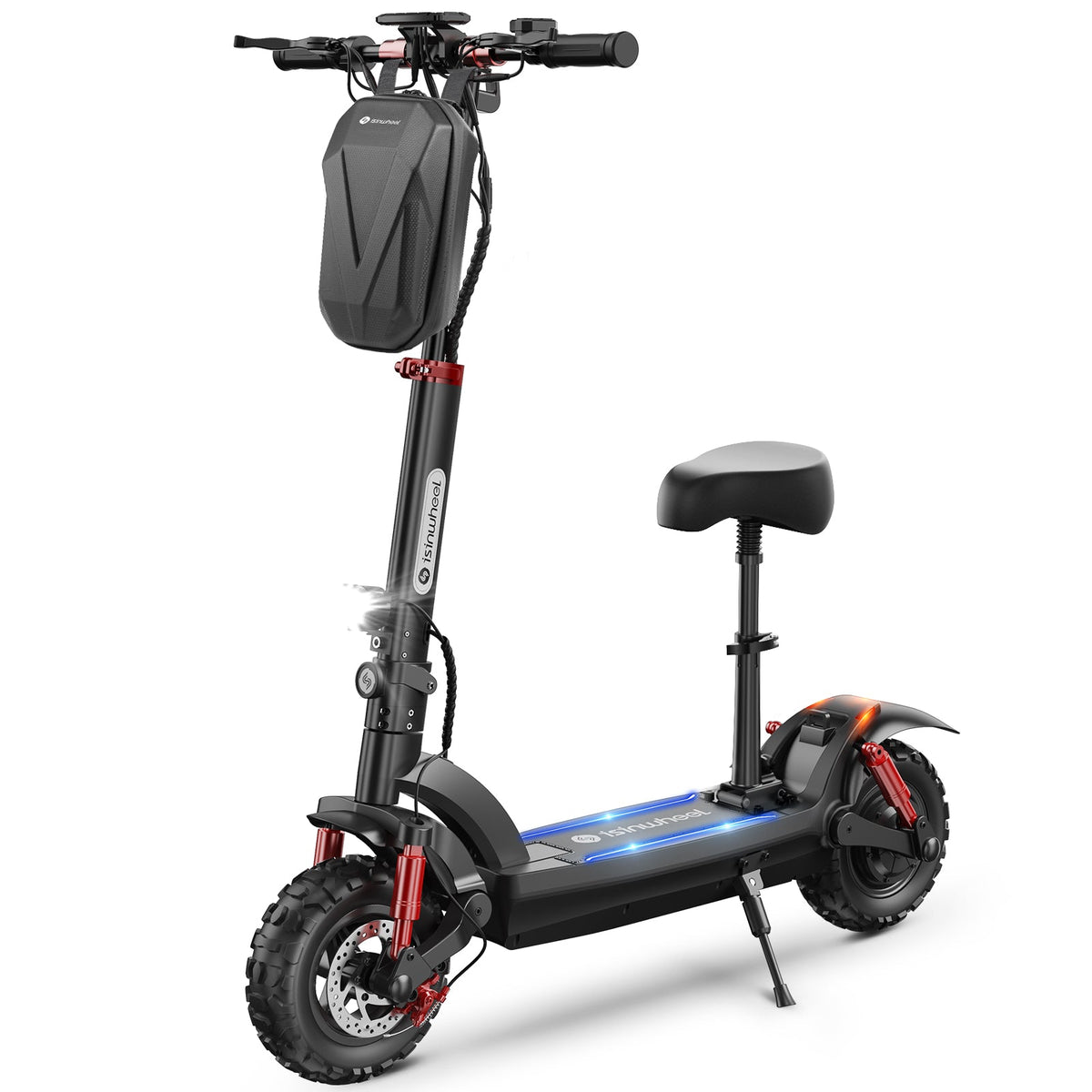 GT2 fitted with the optional seat and a zippered handlebar storage bag