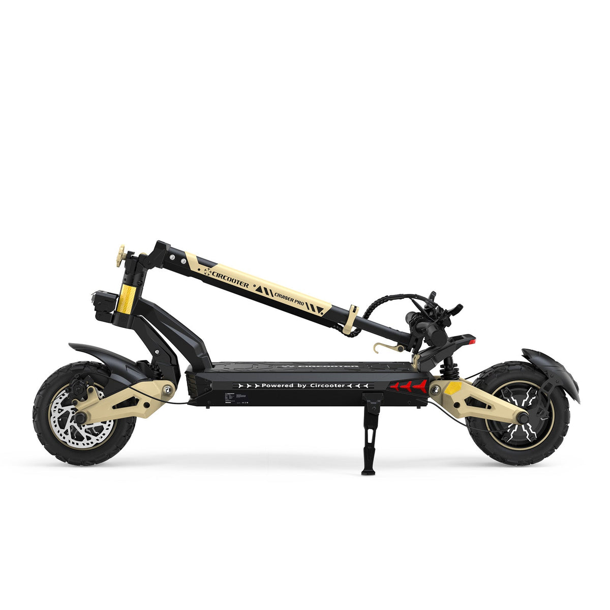 Circooter Cruiser Pro 2400W dual-motor off-road electric scooter with 11-inch pneumatic off-road tires, dual hydraulic suspension front and rear, hydraulic disc brakes, extra-wide deck, UL 2272 certified electrical system, and a 38 mph top-speed claim