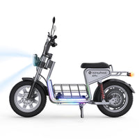 Left side profile of the H7Pro showing the open front basket, padded seat, and wide pneumatic tires