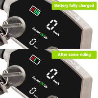 ScootNGo Lite keyed control panel showing battery-status display examples
