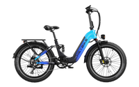 Heybike Horizon 24-inch full-suspension folding fat-tire e-bike: 750W (1400W peak) rear hub motor, 692Wh battery, 24x4 fat tires, hydraulic disc brakes, Shimano 7-speed, aluminum-alloy low-step folding frame, UL 2849 certified, four color options
