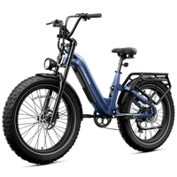 Indigo blue Roma step-through e-bike in a front three-quarter view