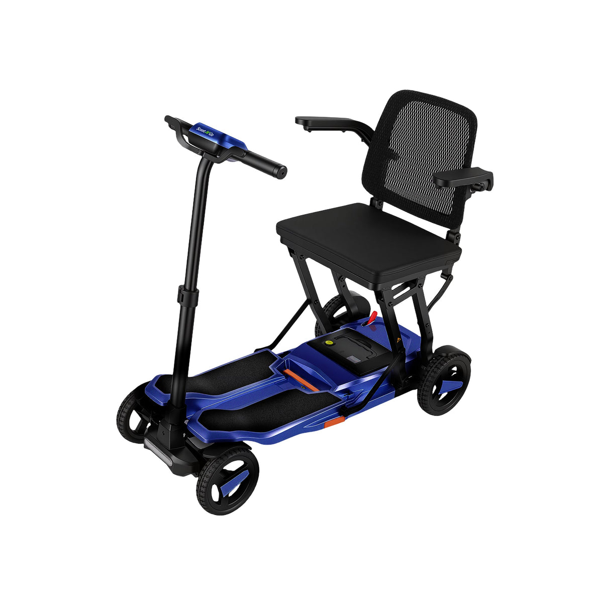 Navy Blue ScootNGo Voyager mobility scooter viewed from the rear side
