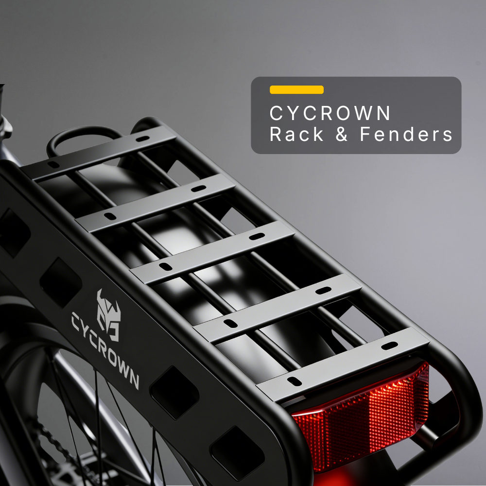 Rear cargo rack, fender, and taillight with turn-signal hardware on the Nomad Pro.