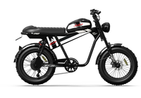 Black QIOLOR Tiger Plus side view showing front fork, rear shocks and extended bench seat