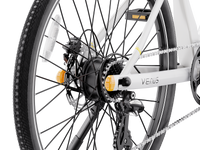 Heybike Venus lightweight step-thru cruiser electric bike: 750W Galaxy hub motor (1400W peak), 70 Nm torque, 28 mph Class 2/3 switchable, 27.5x2.2 Kenda road tires, aluminum-alloy low-step frame, Shimano Altus 8-speed, hydraulic discs, UL 2849 + UL 2271