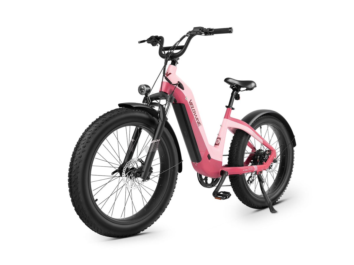 Macaron Pink Velowave Grace 2.0 Step-Thru electric bike front three-quarter view