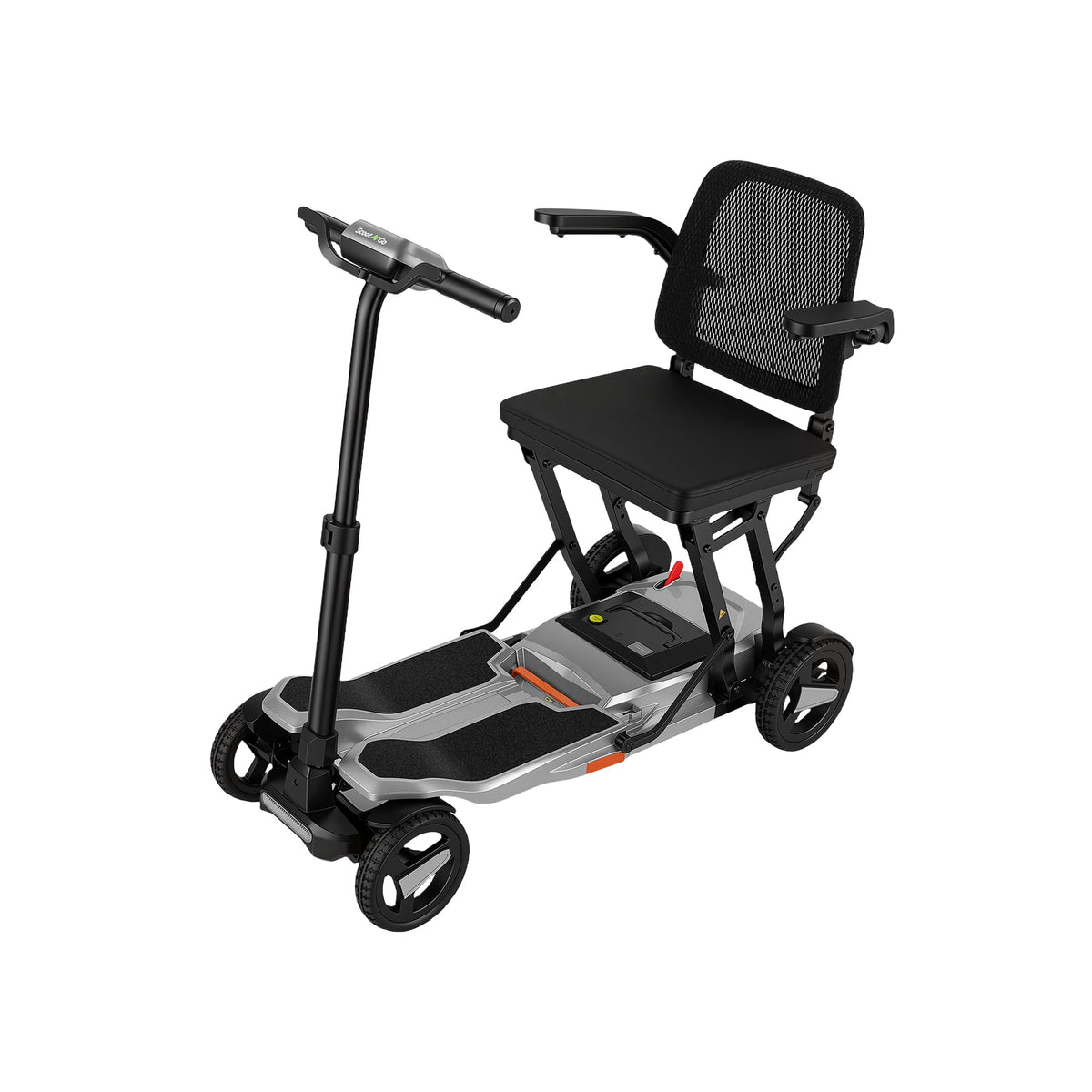 Silver Grey ScootNGo Voyager mobility scooter viewed from the rear side