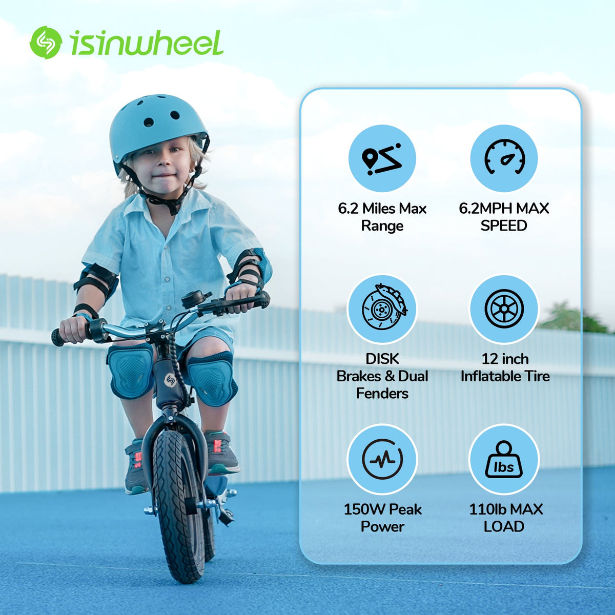 isinwheel SK12 Kids Electric Balance Bike handlebar, bell and brake lever