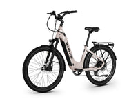 Beige Velowave Breeze T front three-quarter view with suspension fork and rack