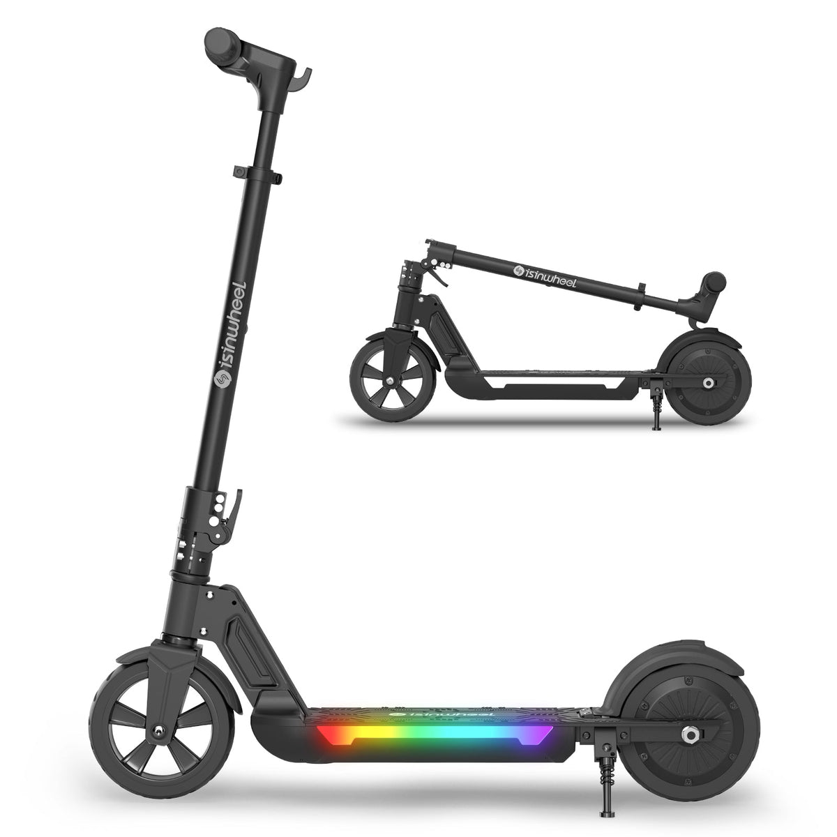 Side view of the folded and unfolded isinwheel S7 kids electric scooter