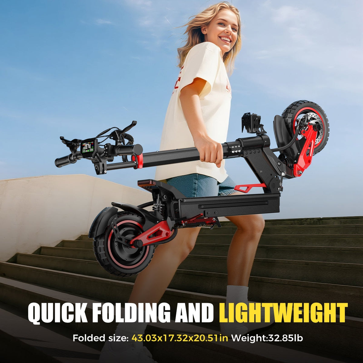 Freeboy J15 MAX folded scooter carried by an adult