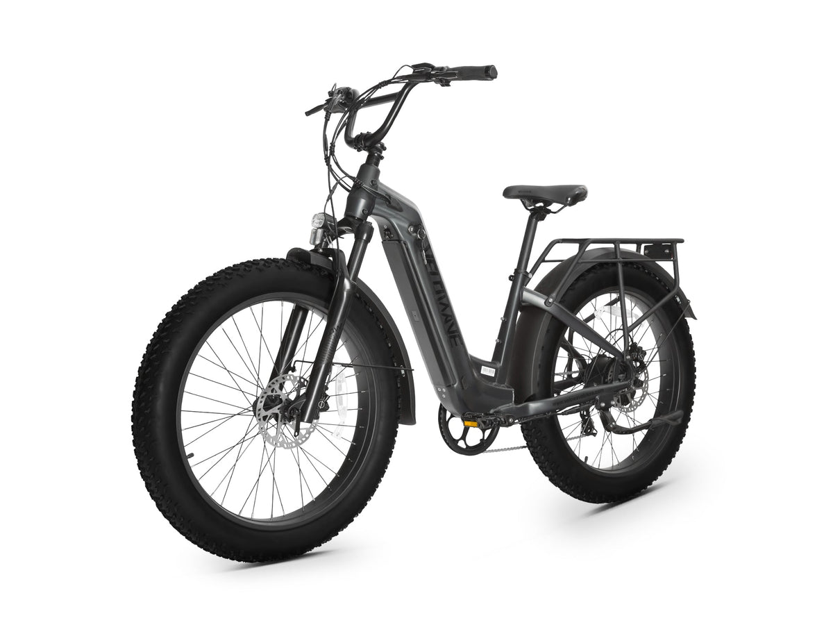 Morandi Green Velowave Ranger Step-Thru 2.0 shown from the rear three-quarter angle
