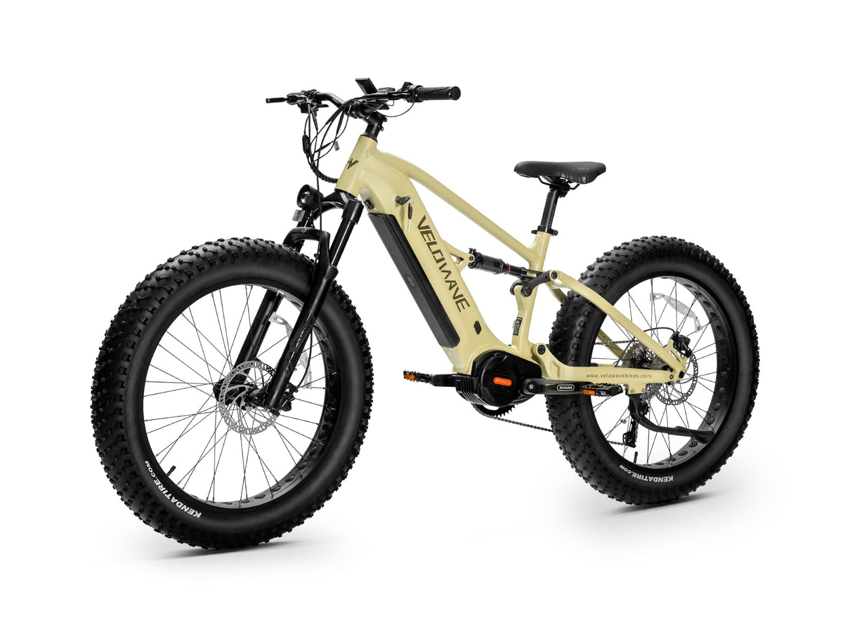 Olive Green Brawny XM rear three-quarter studio view showing rear shock and drivetrain