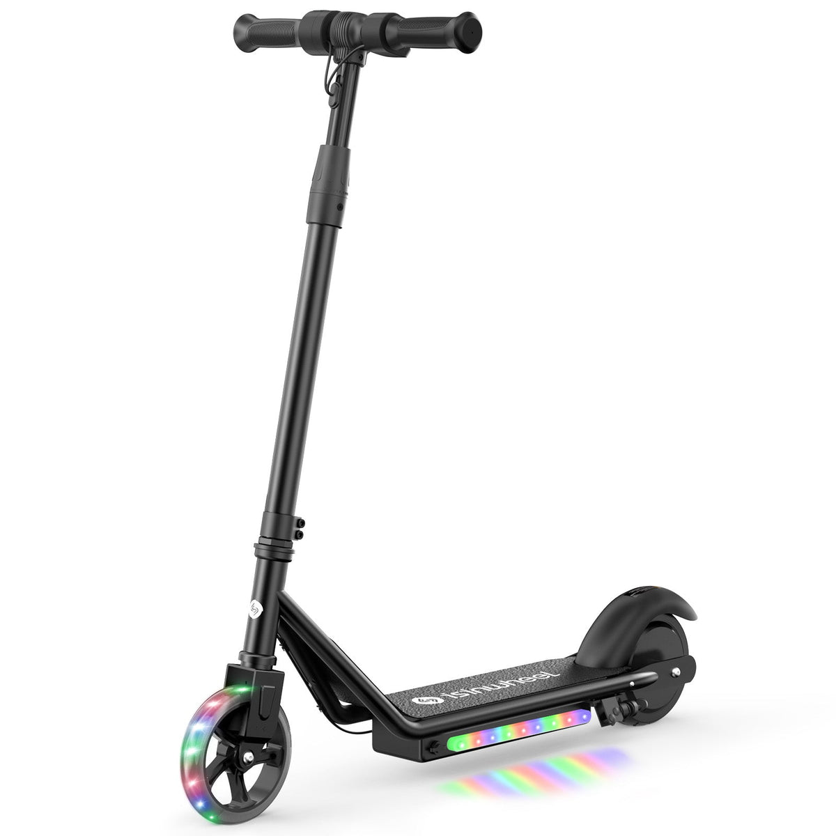 Black isinwheel S2 kids electric scooter with light-up front wheel and deck