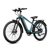Urban teal Cycrown Dremax commuter e-bike in a front three-quarter studio view with 27.5 inch tires.