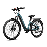 Urban teal Dremax step-through e-bike in a front three-quarter studio view.