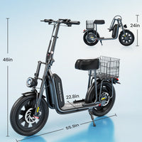 iScooter F7 1000W seated commuter electric scooter with adjustable saddle, dual disc brakes plus electric braking, front and rear dual suspension, foldable aluminum frame, and turn-signal lighting on a 28 mph paved-road commuter platform