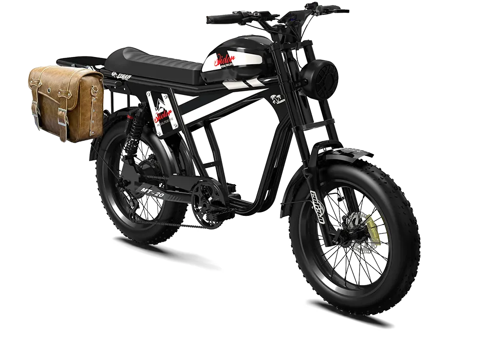 Black QIOLOR Tiger Plus three-quarter view with rear rack and pannier cargo setup
