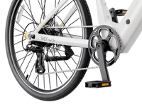 Heybike Venus lightweight step-thru cruiser electric bike: 750W Galaxy hub motor (1400W peak), 70 Nm torque, 28 mph Class 2/3 switchable, 27.5x2.2 Kenda road tires, aluminum-alloy low-step frame, Shimano Altus 8-speed, hydraulic discs, UL 2849 + UL 2271