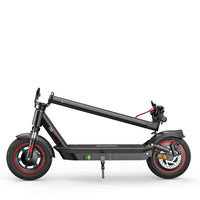 iScooter i10 mid-tier folding commuter electric scooter: 42V peak 650W brushless motor, 25 mph, 4 speed modes, 10-inch pneumatic tires, EBAS front brake plus rear disc, front and rear suspension, IP54, iScooter app, 44 lb net, 264 lb max load