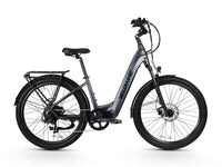 Blue Gray Velowave Breeze T side profile with rear rack and fenders