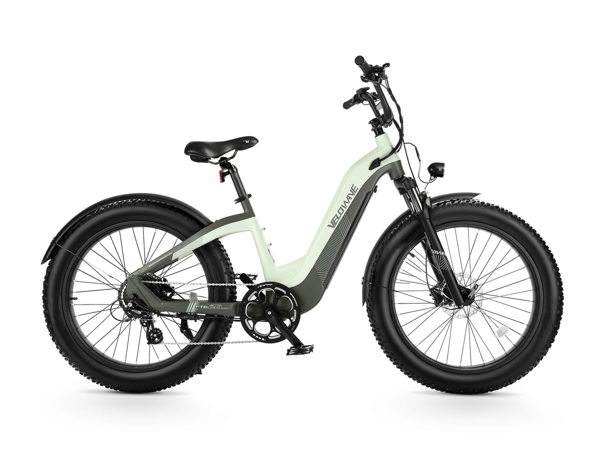 Mint Green Velowave Grace 2.0 Step-Thru electric bike studio side view