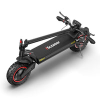 iScooter iX7 Pro dual-motor off-road folding electric scooter: dual 1200W motors (2400W peak combined), 38 mph top speed, 720Wh battery, 10-inch tubeless off-road tires, dual suspension, EABS plus double disc brakes, turn lights, ambient lights, 65.5 lb folded, 330 lb max load