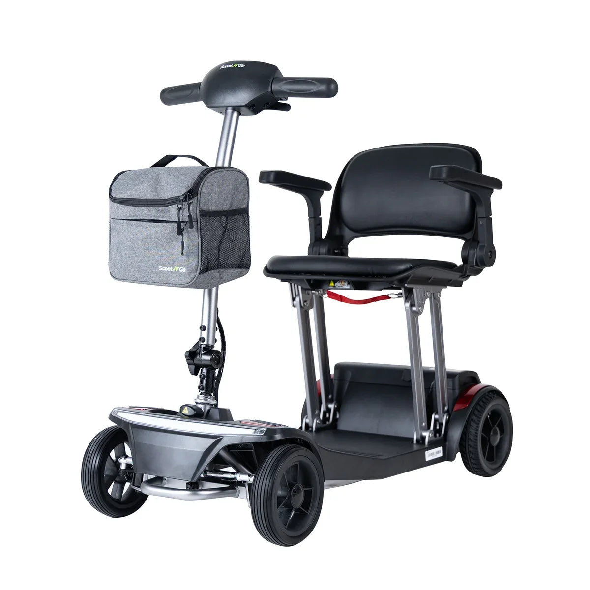 ScootNGo Folo front three-quarter view with four wheels and padded seat
