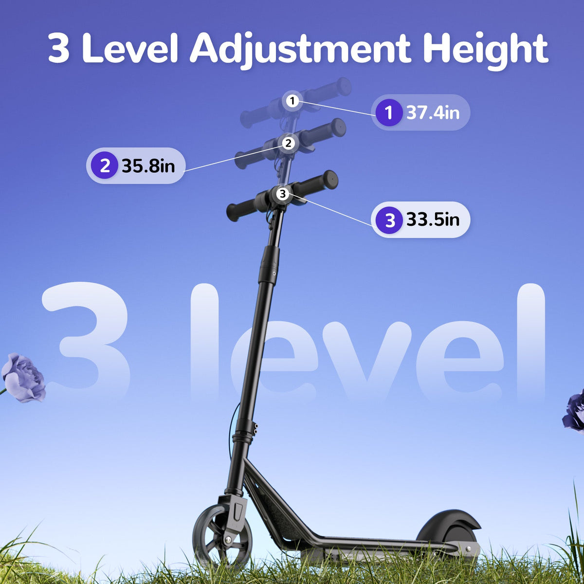 isinwheel S2 three adjustable handlebar heights from 33.5 to 37.4 inches