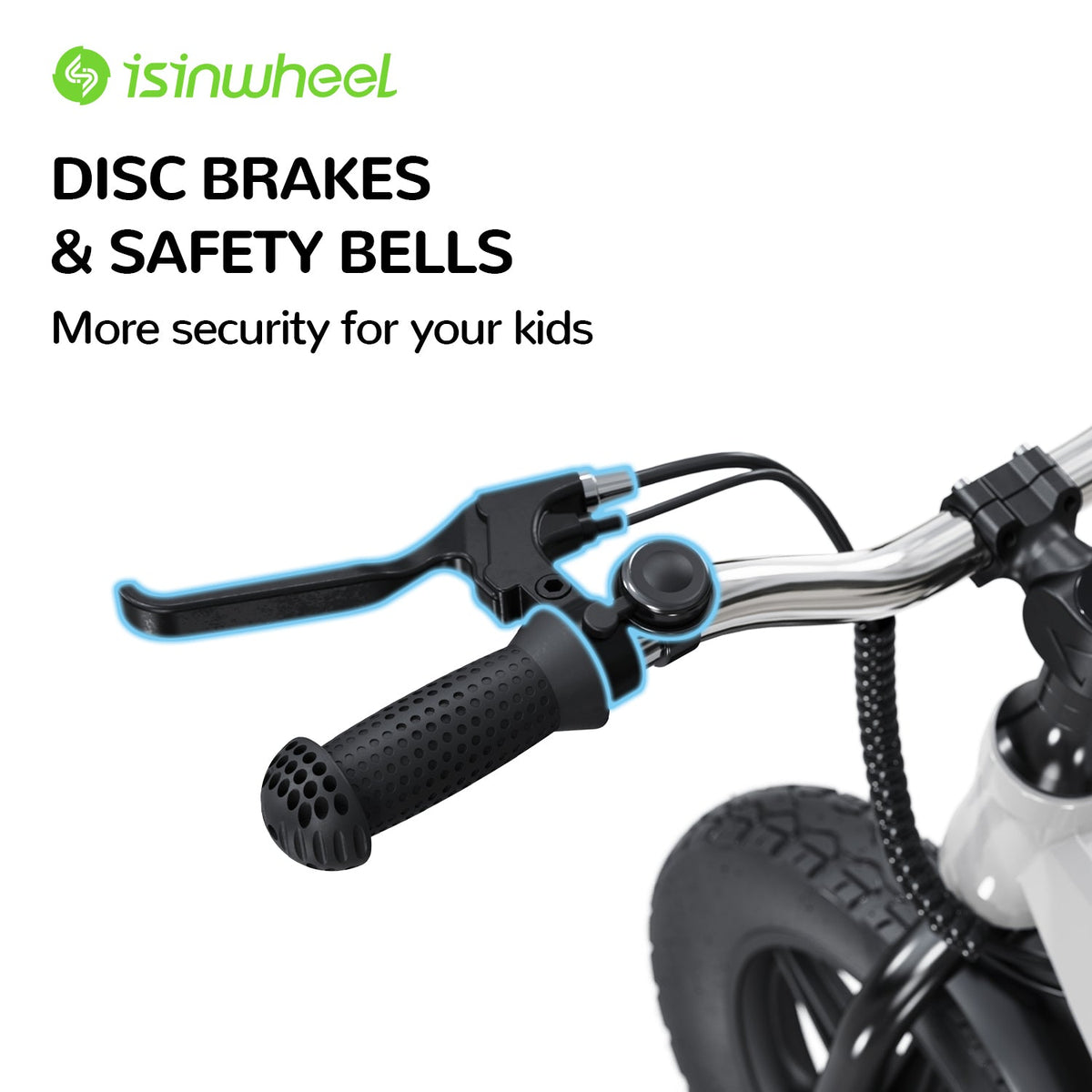 isinwheel SK12 Kids Electric Balance Bike rear wheel and disc brake