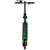 Top-down view of the isinwheel S9 Pro deck showing the patterned grip surface, the foot brake area near the rear wheel, and the handlebar at the front