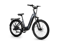 Blue Gray Velowave Breeze T three-quarter view with step-through frame and front disc brake