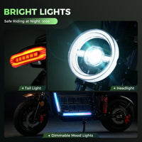 H7 lighting graphic showing the circular headlight, tail light, and dimmable ambient strips