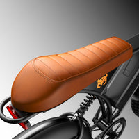 Brown bench saddle and rear suspension springs in close detail