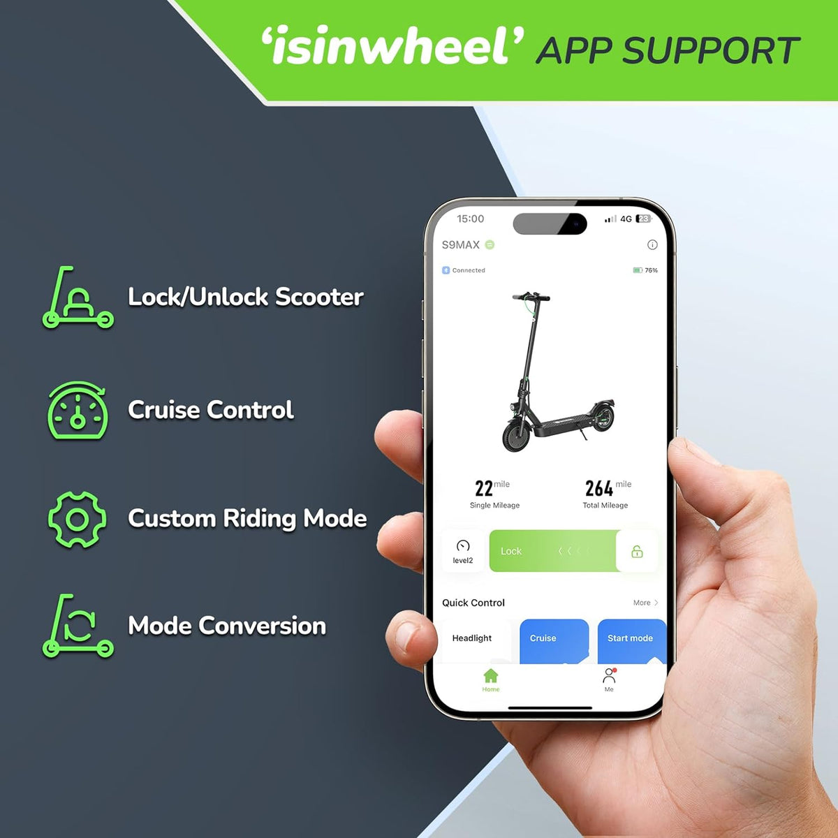 isinwheel S9 Max Commuter Electric Scooter 10-inch solid tire