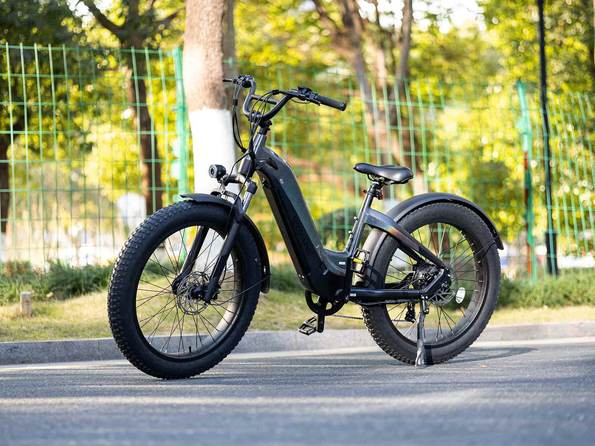 Velowave Grace 2.0 Step-Thru electric bike parked outdoors near trees
