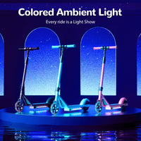 Black, blue, and pink isinwheel S2 scooters with colored ambient lights