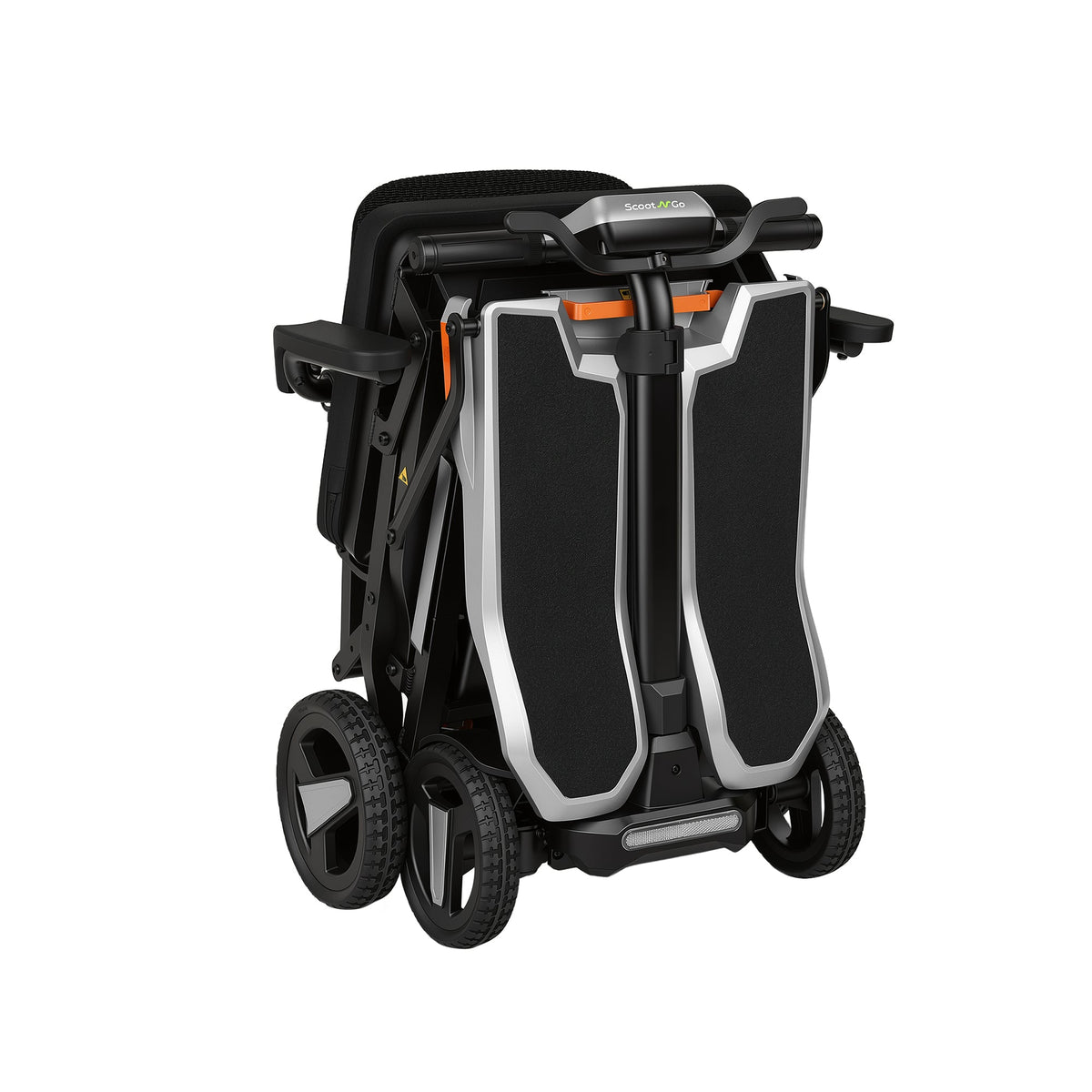 Folded Silver Grey ScootNGo Voyager standing upright