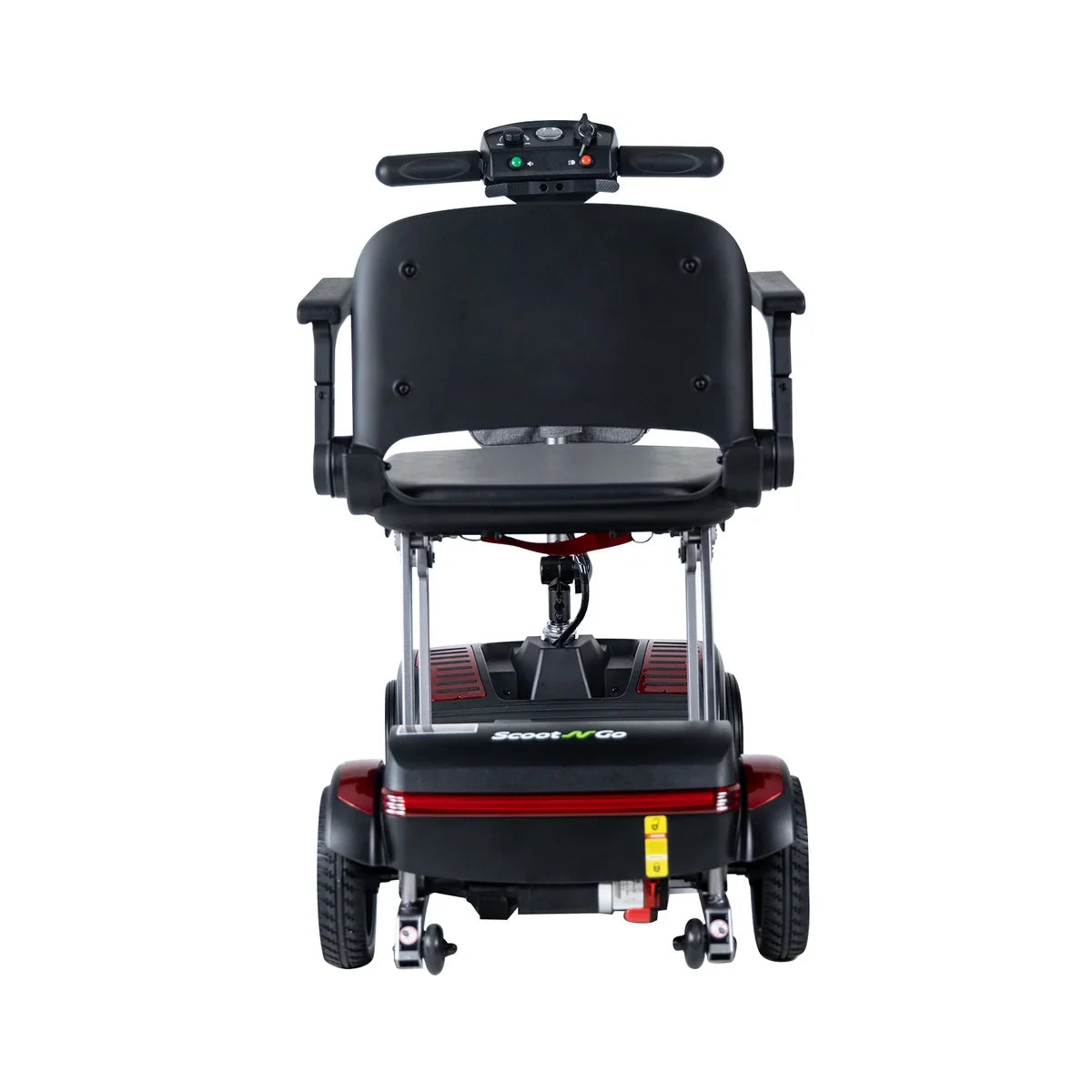 ScootNGo Folo rear view showing seat back, rear lights and anti-tip wheels