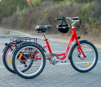 Red DWMEIGI MG708-HERA rear three-quarter view with cargo basket