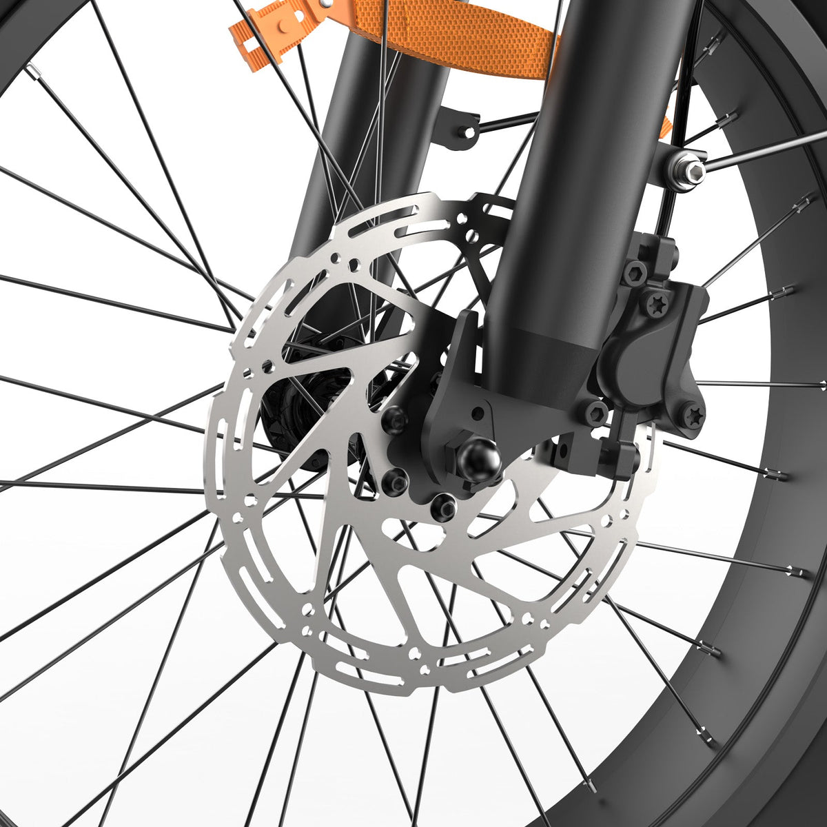Detail view of the R6 Pro tank-shell graphic with the isinwheel wordmark on the long brown moped bench saddle