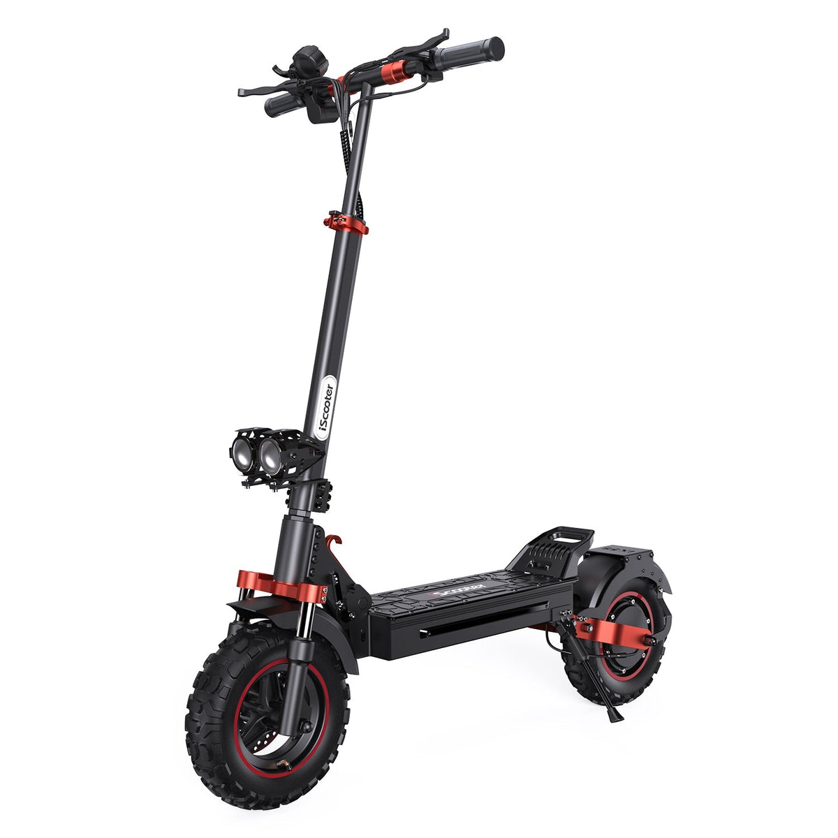 iScooter iX5S 1000W off-road electric scooter: 28 mph, 40-mile range, 11-inch off-road tubeless tires, dual suspension, EABS plus double disc brakes, IPX4 water resistance, 60 lb folded, 330 lb max load