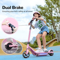 Pink isinwheel S2 electronic brake and rear foot brake demonstration outdoors