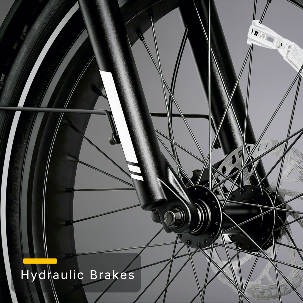 Hydraulic disc brake and front suspension fork detail on the Cycrown Nomad Pro.