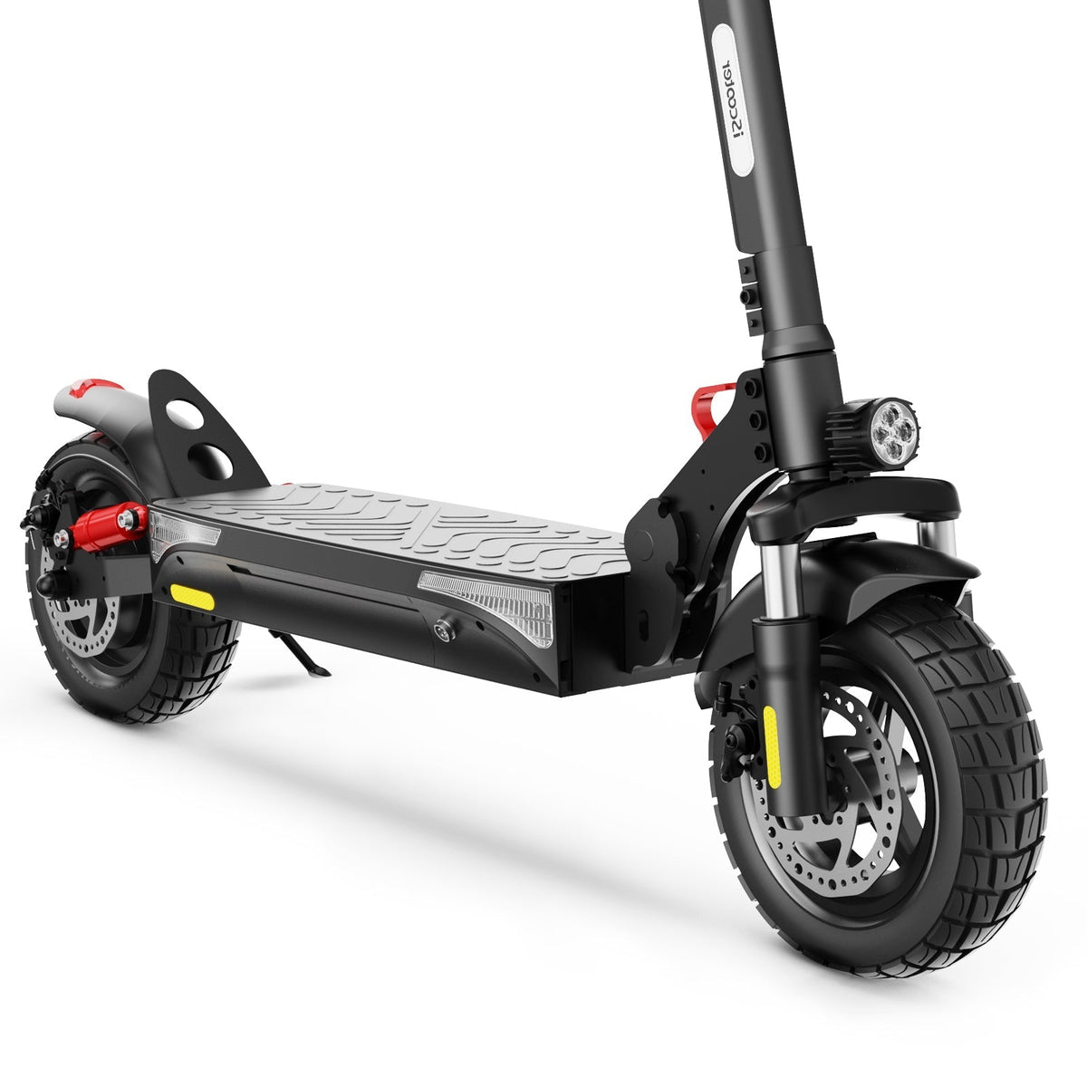 iScooter iX3 800W budget off-road folding electric scooter: 48V peak 800W brushless rear motor, 24 mph, 720Wh battery, 10-inch off-road pneumatic tires, dual disc + E-ABS, dual suspension, turn signal indicator, 52.2 lb folded, IPX4