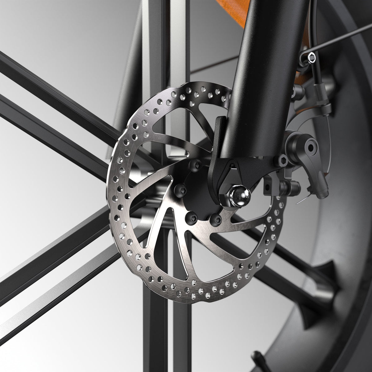 Front mechanical disc brake rotor on the CycRun 2.0