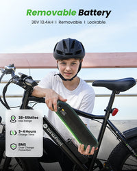 isinwheel M10Pro removable 36V 10.4Ah battery and range feature graphic