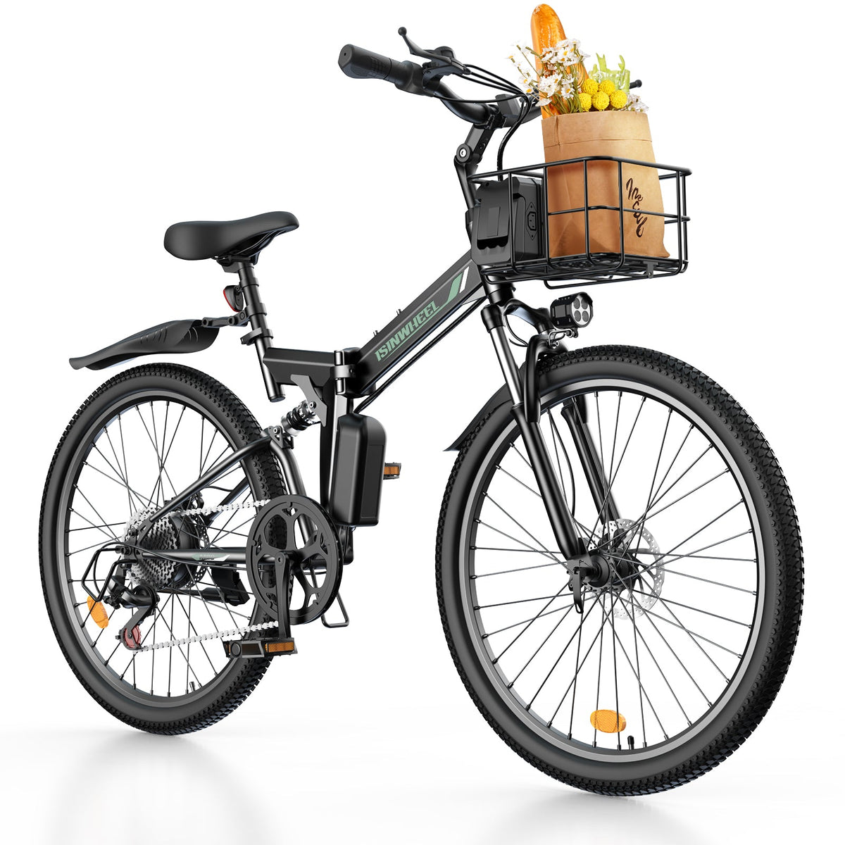 isinwheel M40 Folding Electric Bike 7-speed drivetrain detail