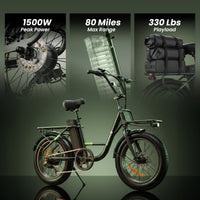 isinwheel U7 S upgraded variant feature graphic with a 1500W peak motor, 80-mile maximum range, and 330 lb payload call-outs above the cargo bike